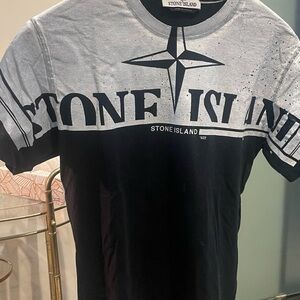 Stone Island Black and Gray Graphic Tee